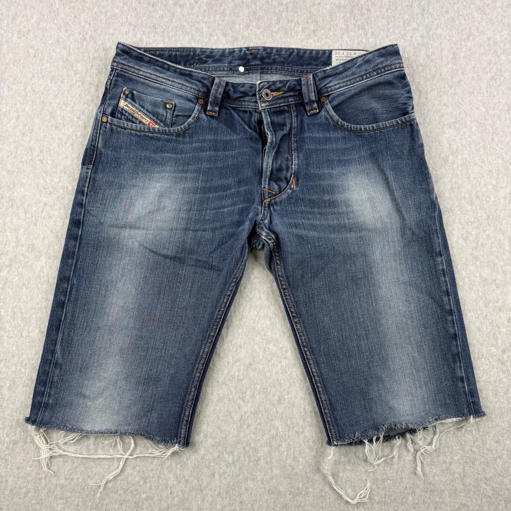 Diesel Shorts Mens 32 Blue Larkee Denim Cut Off Raw Hem Button Fly Distressed
